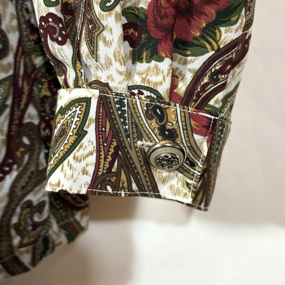 Floral Blouse Burgundy Red Green Button Collar Vtg Koret Preppy Office 16W - Picture 5 of 12